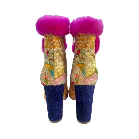 Christian Louboutin May Wong 100 Floral & Rabbit Fur Block Heel Booties - Picture 8 of 10